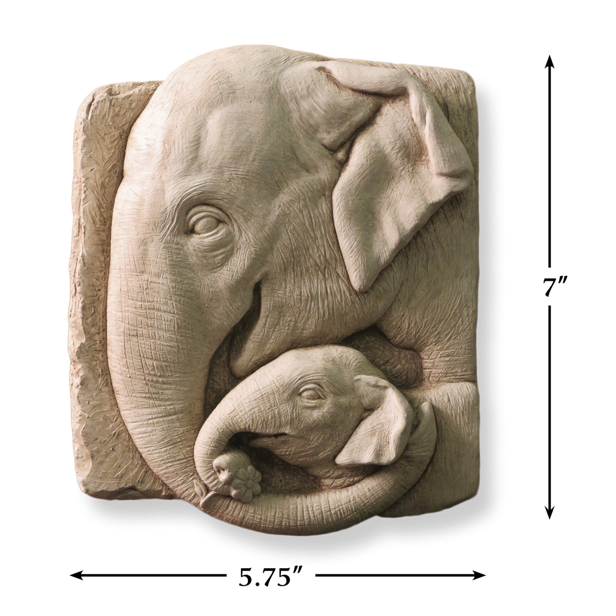 Endearing Elephants wall plaque with dimensions, 5.75 in wide by 7 in tall